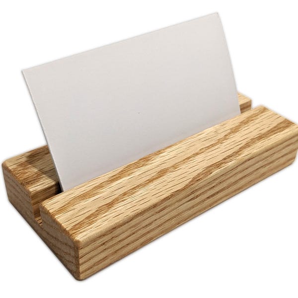 Business Card Holder - Rustic or Oak - Wood Card Display Stand