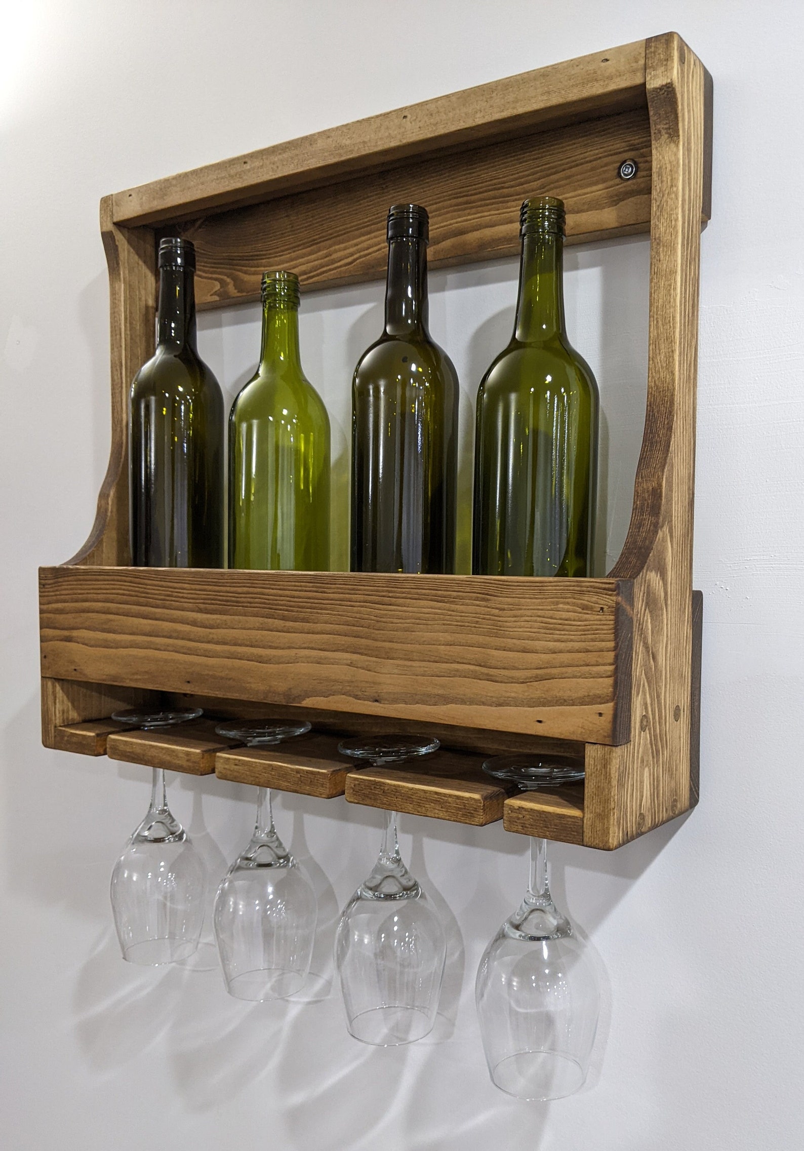 Wood Wine Rack Hanging Wine Bottle Shelf With Wine Glass Etsy Canada