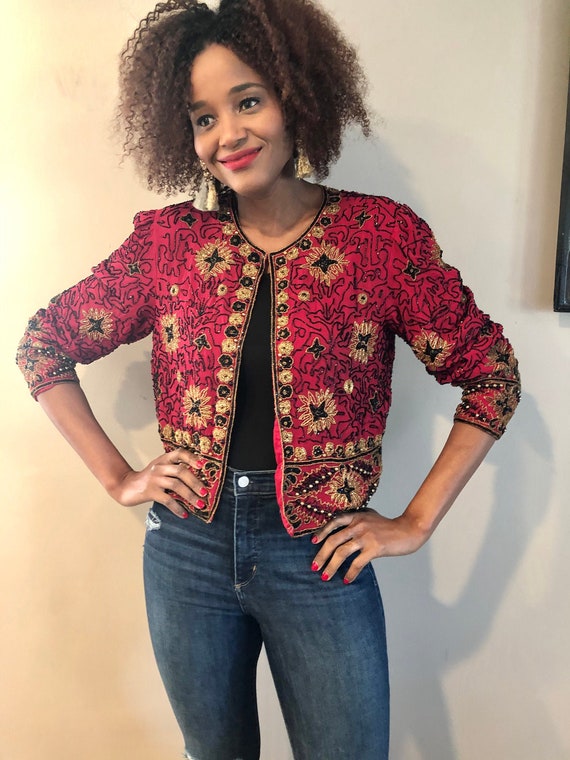 vintage beaded sequin jacket | red ETHNIC BEADED|
