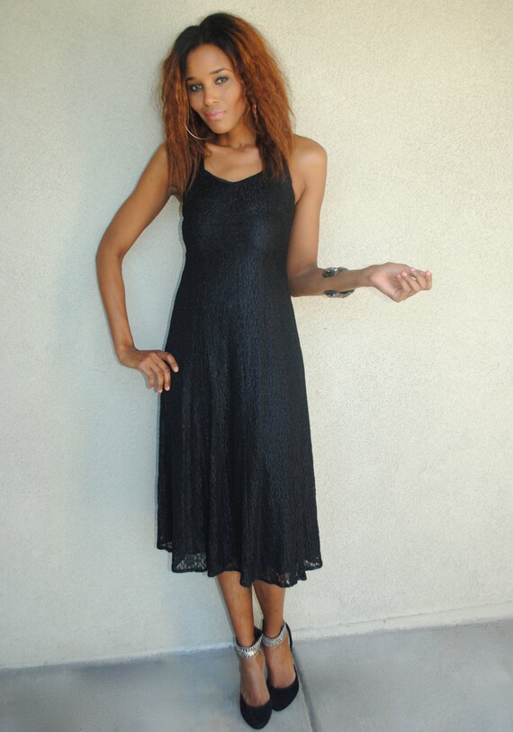 black tea length cocktail dress