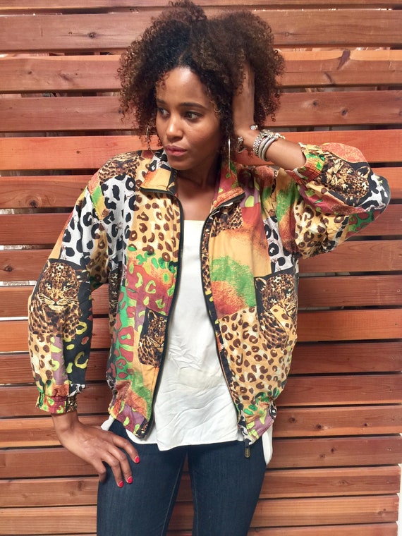 vintage leopard print SILK women's jacket. multic… - image 2