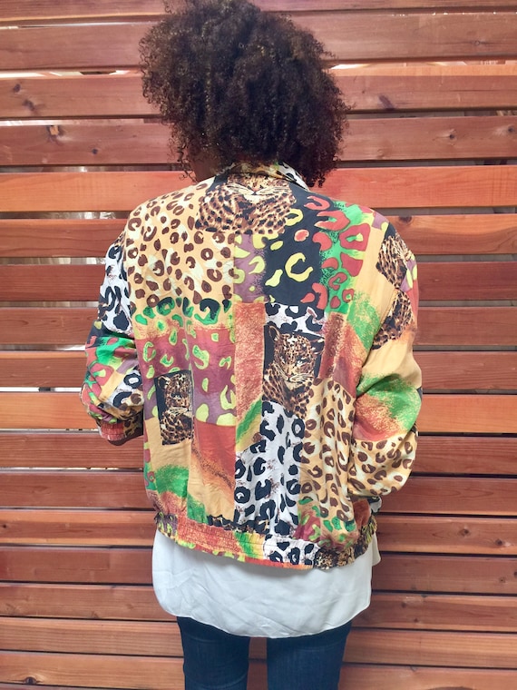 vintage leopard print SILK women's jacket. multic… - image 4