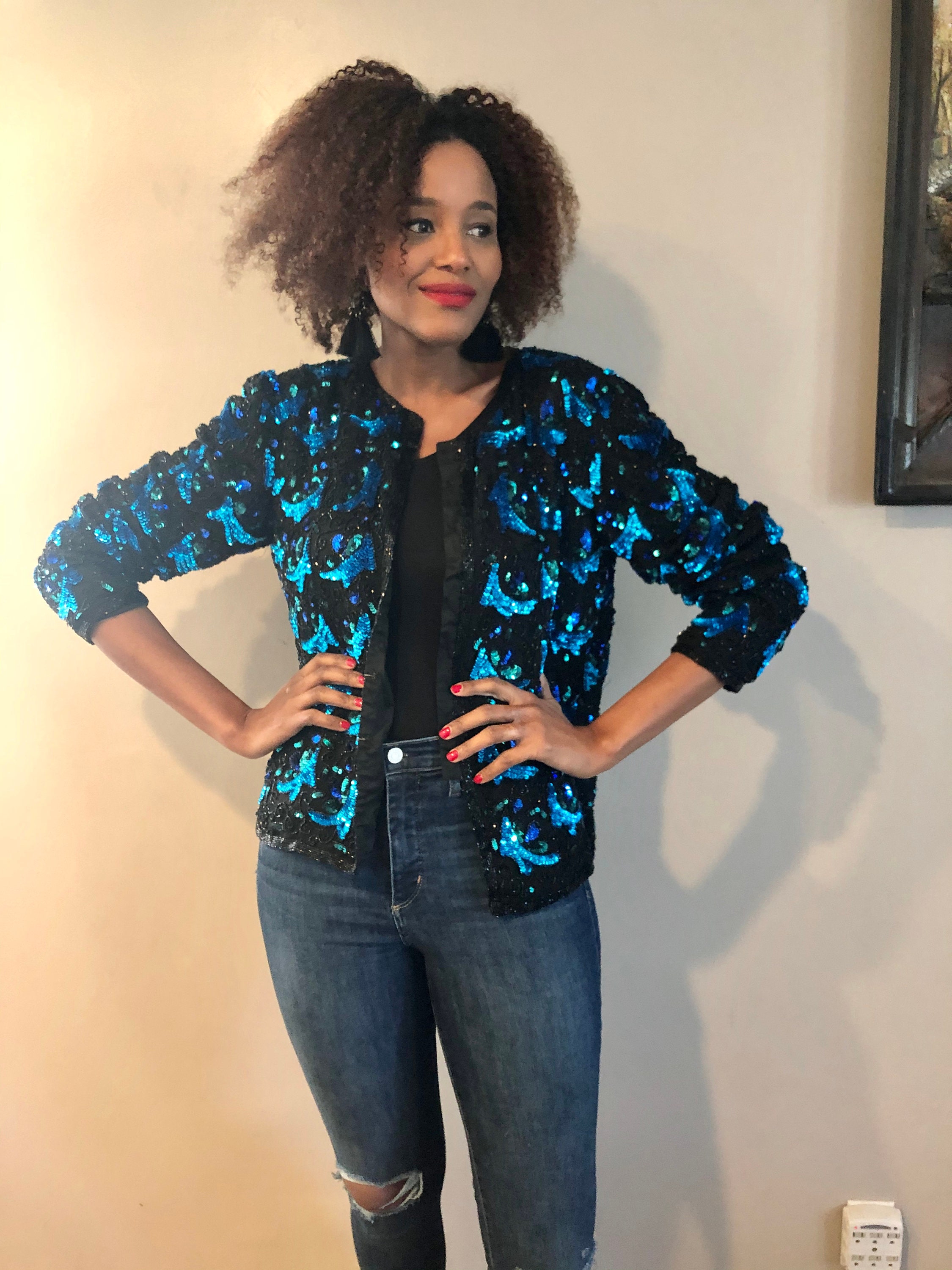 gold and black sequin jacket