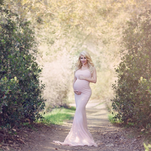 Isadora equipado vestido maternidad punto de Jersey con tren adicional en el frente