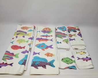 Vintage Dundee "school of fish" 80s 90s bath towel set new with tags NOS