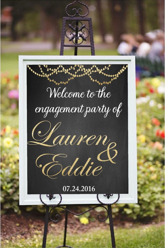 Engagement Party Decor Diy Printable Welcome To The Engagement Party Custom Printable Golden Glitter Sign Engagement Decorations