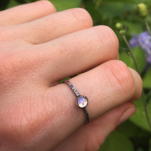 Full Moon Ring, Moonstone Stacking Ring, Sterling Silver Stacking Ring, Moonstone, Silver Ox Ring, Size 8.5-9 {READY TO SHIP}