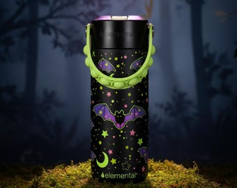 Glow in the Dark Water Bottle with Pop-it Handle | BPA-Free Leak-Proof Bottle with Straw | Halloween Glowing Bats Perfect for Trick or Treat