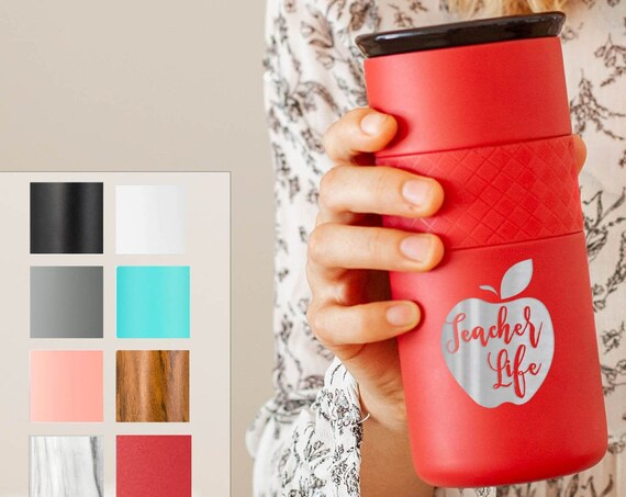 Personalized Laser Engraved, Insulated Stainless Steel Coffee Tumbler 16oz with CERAMIC Lid - 6hrs hot | 18 hrs cold | Teacher Appreciation
