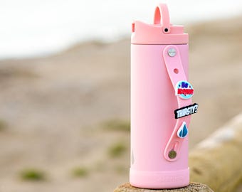 Kids Charms Water Bottle with Straw Lid | Leak-Proof When Closed, 14oz Stainless Steel Thermos for Charm Jibbitz