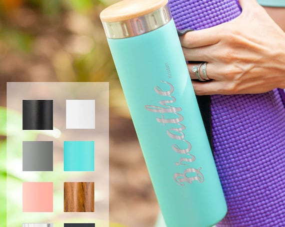 Yoga Bottle Personalized Stainless Steel Water Bottle 20oz | Elemental Iconic Insulated Bottes | Best Gift for Fitness Lovers Birthday