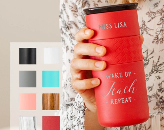 Personalized Teacher Tumbler Insulated Stainless Steel Coffee Tumbler 16oz with CERAMIC Lid - 6hrs hot | 18 hrs cold | Teacher Appreciation