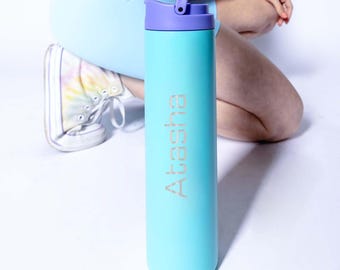 Personalized Sport Water Bottles With Straw Stainless Steel Water Bottle - Laser Engraved Name and Logo 20oz Insulated Bottle