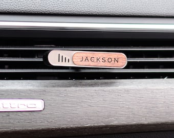 Custom Name Car Diffuser Set with Sandalwood Scent | Personalized Air Freshener & Minimalist Car Accessory | Easy Install Car freshies