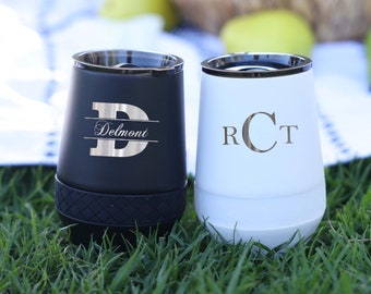 Personalized Wine Tumbler 10oz with Lid | Custom Name Initials Laser Engraved Monogram | Double Walled Vacuum Travel Mug