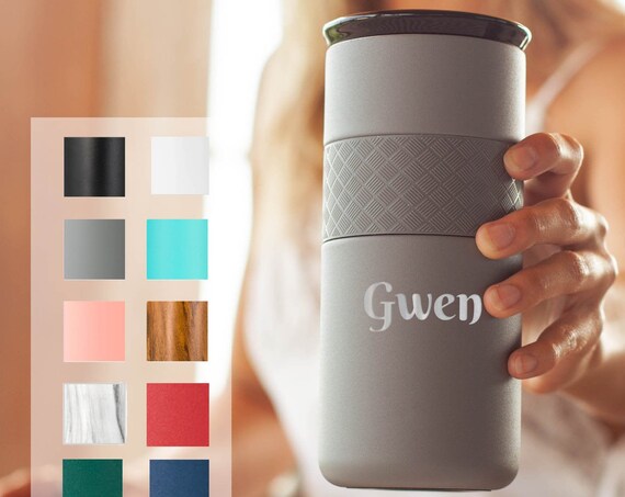 Custom Name Tumbler, Personalized Gift, 16 oz Hot and Cold Coffee Tumbler, Ceramic Lid, Stainless Steel Laser Engraved Tumbler