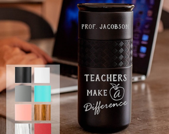Personalized Engraved Tumbler Insulated Stainless Steel Coffee Tumbler 16oz with CERAMIC Lid - 6hrs hot | 18 hrs cold | Teacher Appreciation