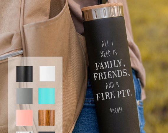 Custom Water Bottle, Stainless Steel 20oz Bottle | Elemental Iconic Insulated Bottes | Best Gift for Campers | Family Friends & a Fire Pit