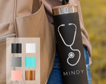 Custom Water Bottle for Nurse, Stainless Steel 20oz Water Bottle | Elemental Iconic Insulated Bottes | Nurse Designs | Stethoscope Design