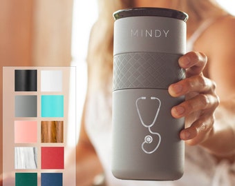 Personalized Nurse Tumbler, Insulated Stainless Steel Coffee Tumbler 16oz with CERAMIC Lid - 6hrs hot | 18 hrs cold | Birthdays, Doctor Gift