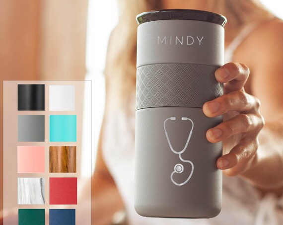 Personalized Nurse Gift Insulated Stainless Steel Coffee Tumbler 16oz with CERAMIC Lid - 6hrs hot | 18 hrs cold | Gift for Doctor, Birthdays