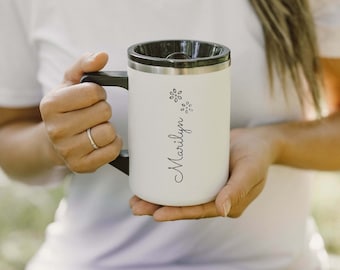 Personalized 16oz Name Initials Stainless Steel Coffee Cup with Handle | Custom Statement Mug | Personalized Retirement Gift  | Holiday Gift