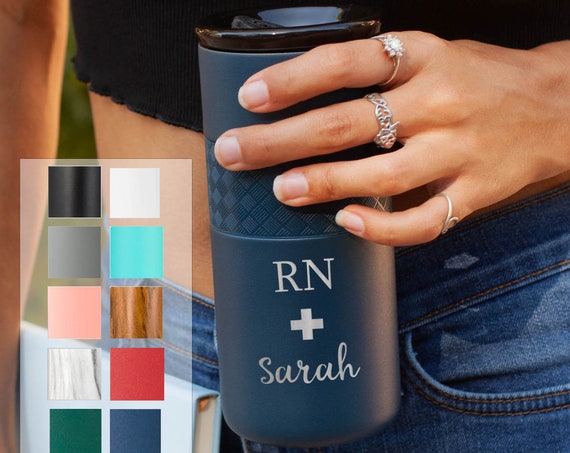 Custom Engraved Tumbler for Nurse Insulated Stainless Steel Coffee Tumbler 16oz with CERAMIC Lid - 6hrs hot | 18 hrs cold | Doctor Gift