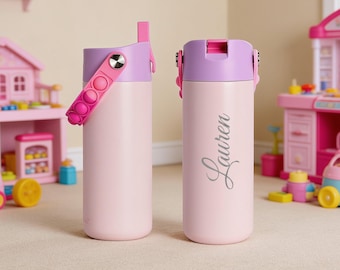 Personalized Kids Water Bottle with Name | Back to School Pop-It Handle Cup | BPA-Free and Leak-Proof Straw Bottle for Preschool & Daycare