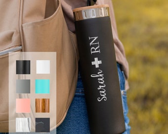 Personalized Water Bottle For Nurses, Stainless Steel 20oz Bottle | Elemental Iconic Insulated Bottes | Best Gift | Nurse Design | RN Design