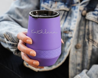 Personalized Wine Tumbler | 10oz Custom Stainless Steel Recess Mug | Laser Engraved Names, Double Walled Vacuum Insulated Mug