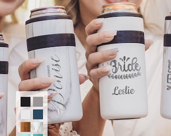 Personalized Slim Can Insulated Stainless Steel 12oz Skinny Can cooler | Custom Bridal Party Gift | Bridesmaids Gifts | Slim Can Holder