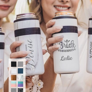 Personalized Slim Can Insulated Stainless Steel 12oz Skinny Can cooler | Custom Bridal Party Gift | Bridesmaids Gifts | Slim Can Holder
