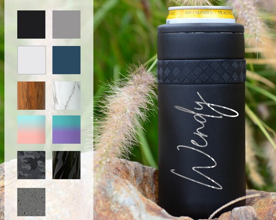 Customized Can Cooler | Custom Birthday Gift | Engraved 12oz Elemental Slim Can Cooler | Insulated Beverage Holder, Seltzer Can Cooler