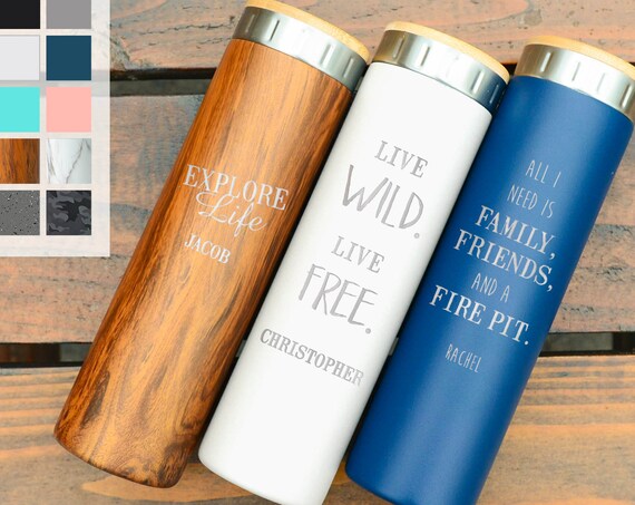 Personalized Camping Gift Stainless Steel Water Bottle 20oz | Elemental Iconic Insulated Bottes | Best Gift for Birthdays and Holidays