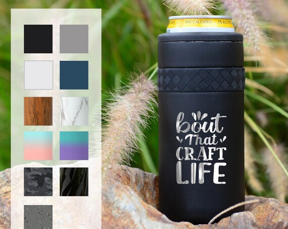 Personalized Can Cozie | Hobby Theme Birthday Gift Engraved 12oz Elemental Slim Can Cooler | Seltzer Can Cooler, Insulated Beverage Holder,
