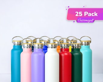 25-Pack Personalized Stainless Steel Water Bottle - Laser Engraved 25oz Double Walled Vacuum Insulated Bottle