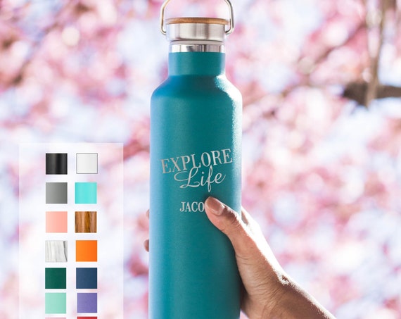 Adventurous Personalized Stainless Steel Water Bottle - Custom Laser Engraved 25oz Double Walled Vacuum Insulated Bottle | Beach life | Camp