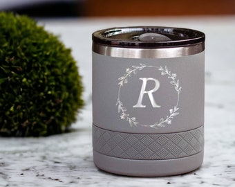 Personalized Whiskey Tumbler | Customized Name Initials Monogram 10oz Lowball Tumbler with No Slip Bottom | Best Gift For Engagements Party