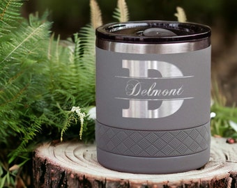 Personalized Whiskey Tumbler | Customized Name Initials Monogram 10oz Lowball Tumbler with No Slip Bottom | Best Gift For Engagements Party