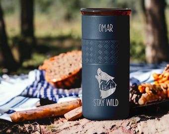 Personalized Tumbler, Insulated Stainless Steel Coffee Tumbler 16oz with CERAMIC Lid - 6hrs hot|18 hrs cold| Best Gift for Campers, Glampers