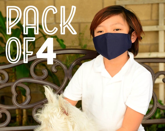 Pack of 4 Sport Masks for Kids with Filters Pocket, 3 Layer Washable Mask Adjustable Ear Loops, 3ply kids cooling masks