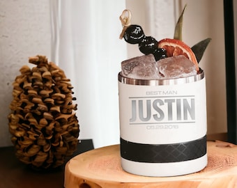 Personalized Bourbon and Whiskey Tumbler | 10oz Custom Lowball Cup Wedding Favor | Groomsman Present, Gift for Father of the Bride and Groom
