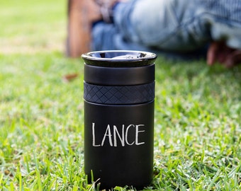 Personalized Insulated Stainless Steel Coffee Tumbler 12oz with CERAMIC Lid - 6hrs hot | 18 hrs cold | Best Gift for Coffee Lovers