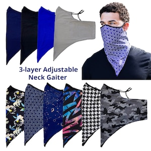 Adjustable Ear Loops Patterned Neck Gaiter  Mask With 3 Layers of Fabric and Filter Pocket, Nose Contour, Cooling Moisture Wicking, Unisex
