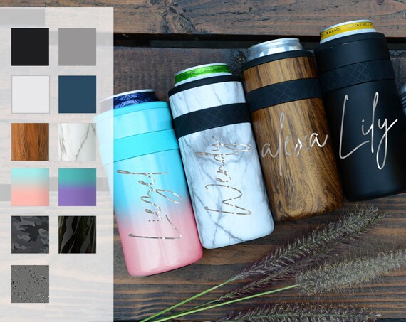 Personalized Can Cozie | Custom Birthday Gift | Engraved 12oz Elemental Slim Can Cooler | Insulated Beverage Holder, Seltzer Can Cooler