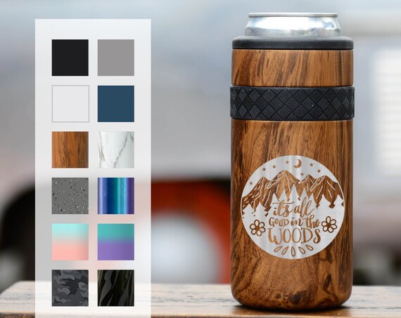Personalized Can Cooler Slim | Camping Gift Engraved 12oz Elemental Slim Can Cooler | Insulated Beverage Holder, Seltzer Can Cooler