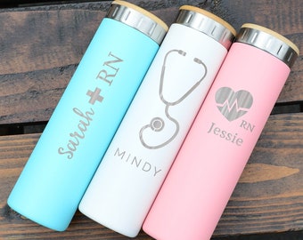 Custom Water Bottle Nurse's Gift Stainless Steel Water Bottle 20oz | Elemental Iconic Insulated Bottes | Best Gift Doctor Design