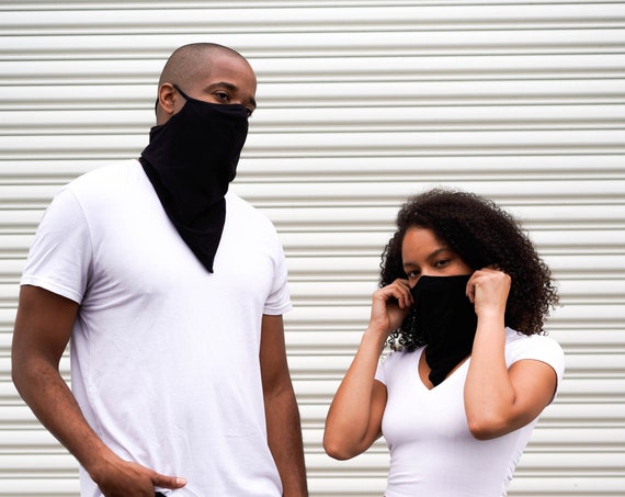 Black Neck Gaiter with Filter Pocket for Men and Women, Butter Soft, 3D Nose Contour, Ear loop Cooling Neck Gaiter Mask, Moisture Wicking