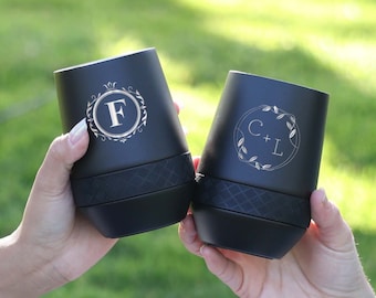 Personalized Wine Tumbler Name Initials Customized 10oz with Lid | Custom Laser Engraved Monogram | Double Walled Vacuum Travel Mug