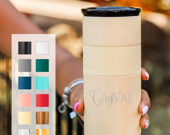 Personalized Insulated Stainless Steel Coffee Tumbler 16oz with CERAMIC Lid - 6hrs hot | 18 hrs cold | Best Gift for Coffee Lovers